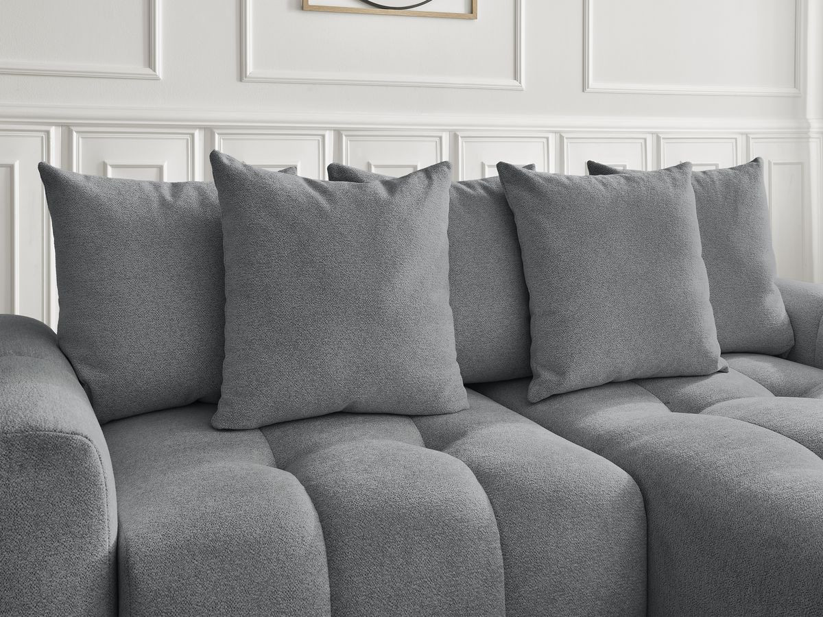 Bobochic Roxelane Ecksofa mit Schlaffunktion und Bettkasten 258 × 150 cm Melange-Stoff Dunkelgrau Ecke rechts