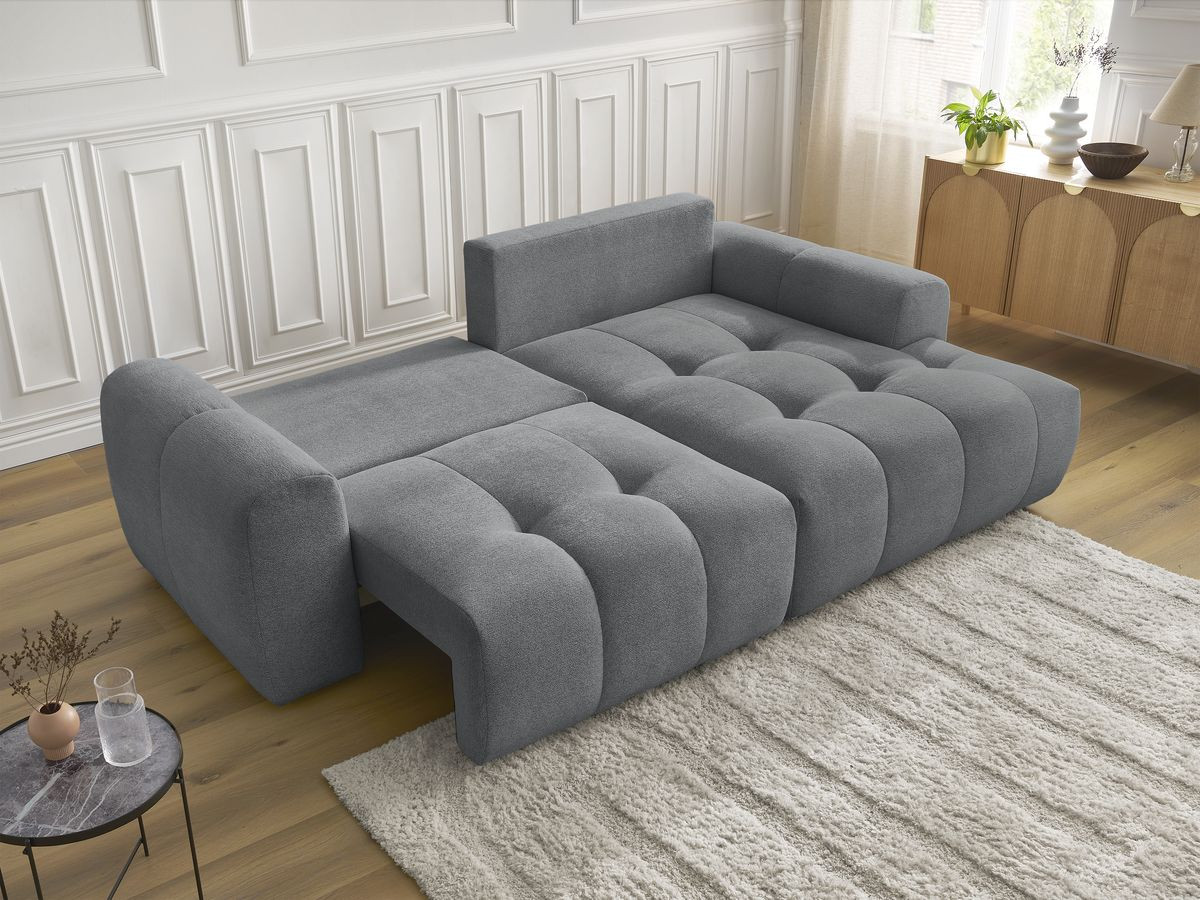 Bobochic Roxelane Ecksofa mit Schlaffunktion und Bettkasten 258 × 150 cm Melange-Stoff Dunkelgrau Ecke rechts
