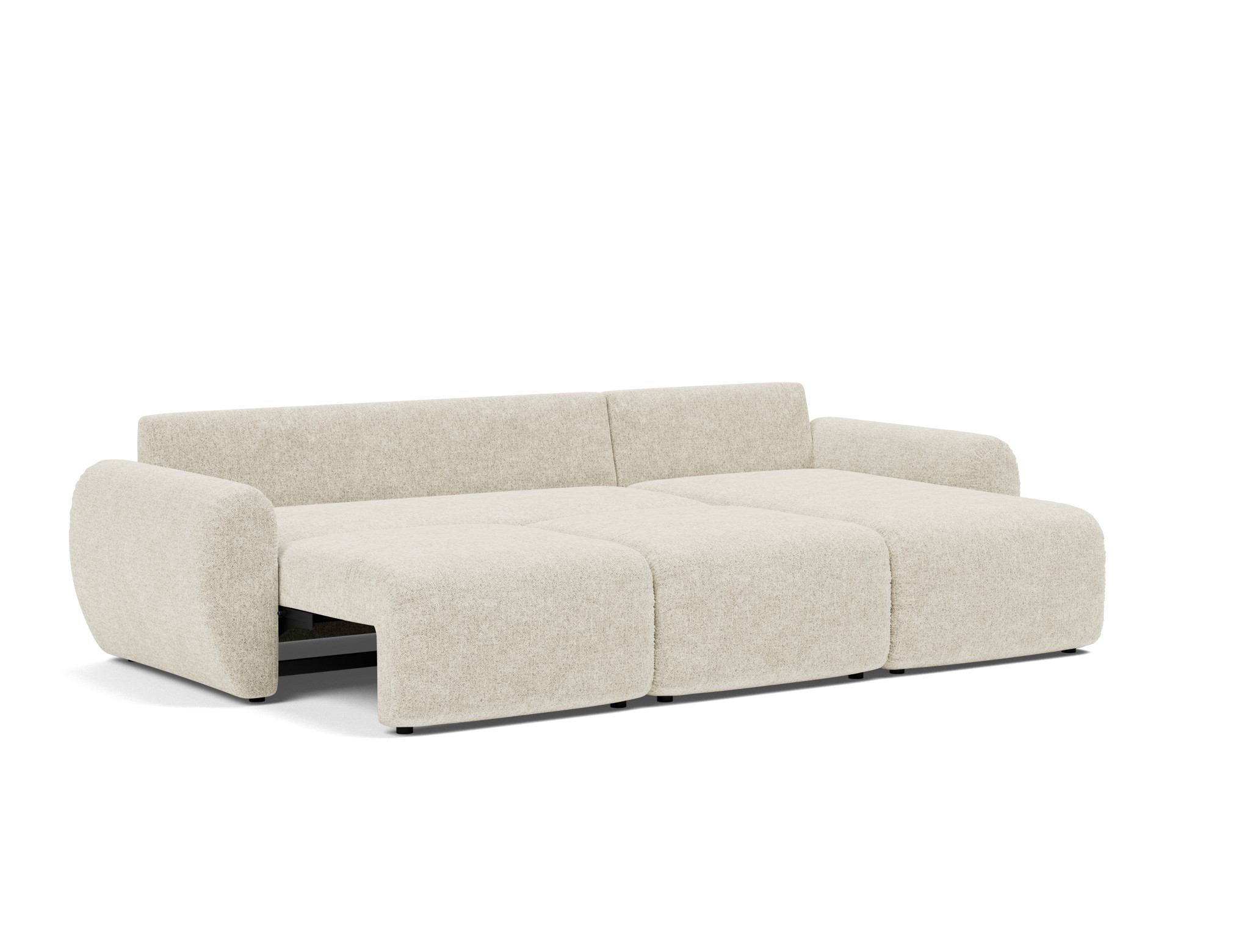 Schlafsofa Norum mit Chaiselongue und Curve-Armlehnen Strukturierter Stoff Taura 357-Off-White