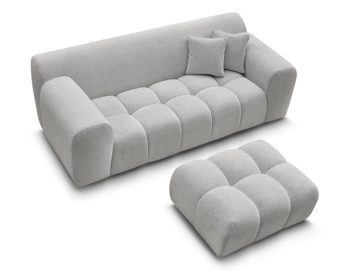 Bobochic Melisse Sofa 2-Sitzer mit Pouf Melange-Stoff Hellgrau