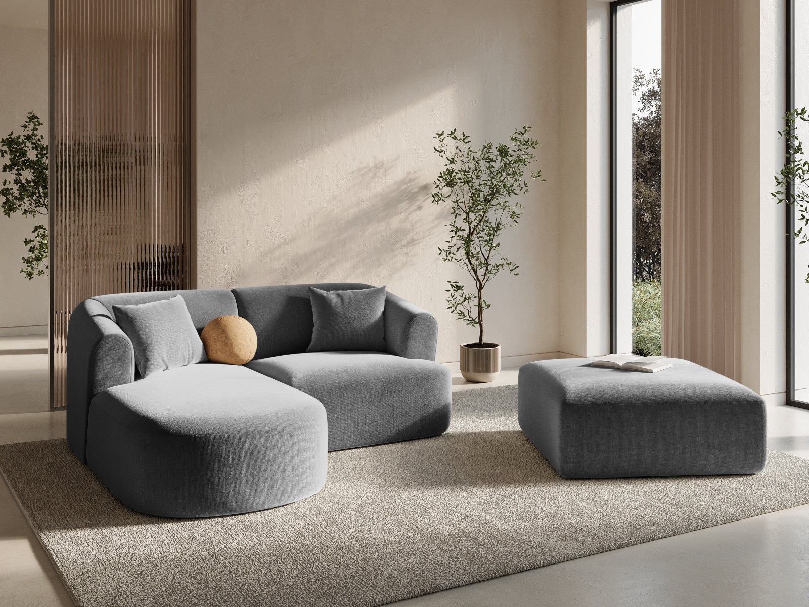 Cosmopolitan Design Ecksofa Campi 3-Sitzer Samt Vogue Grau Links