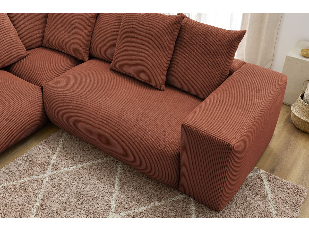 Bobochic Voltaire Ecksofa mit Pouf 322 × 268 cm Cordsamt Orange Ecke rechts
