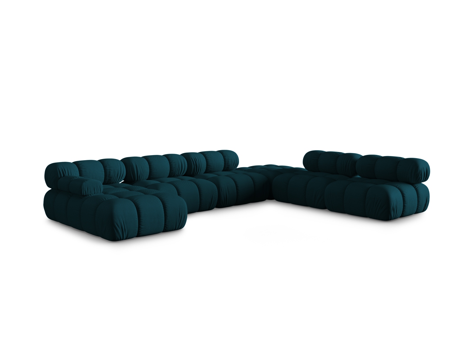 Micadoni Modulares Panorama Ecksofa Bellis 7-Sitzer Rechts 3D-Stoff Sonic Marineblau