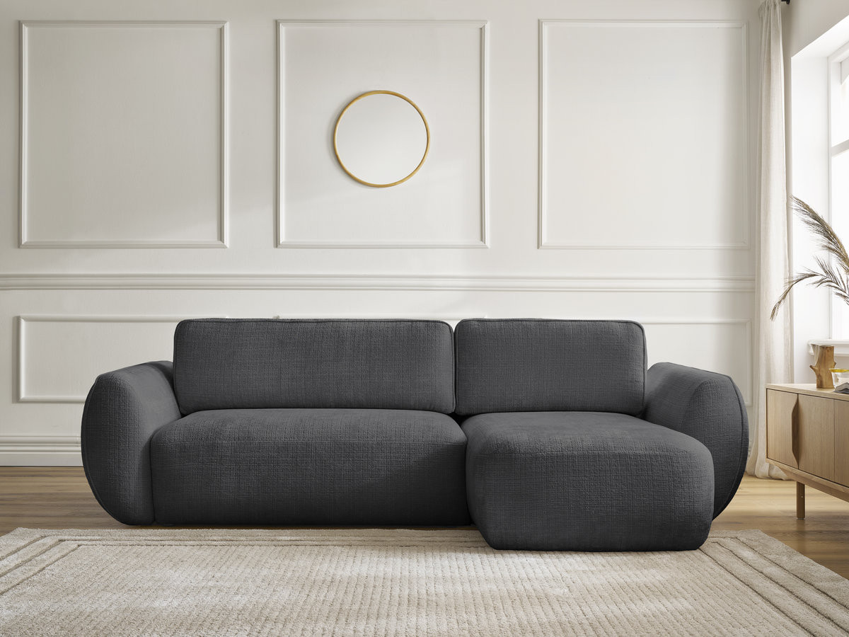 Bobochic Denise Ecksofa mit Schlaffunktion und Bettkasten 258 × 160 cm Strukturstoff Schwarz Ecke rechts