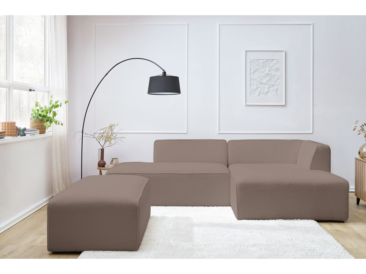 Bobochic Megeve Ecksofa mit Schlaffunktion und Pouf Bouclé-Stoff Braun Ecke rechts
