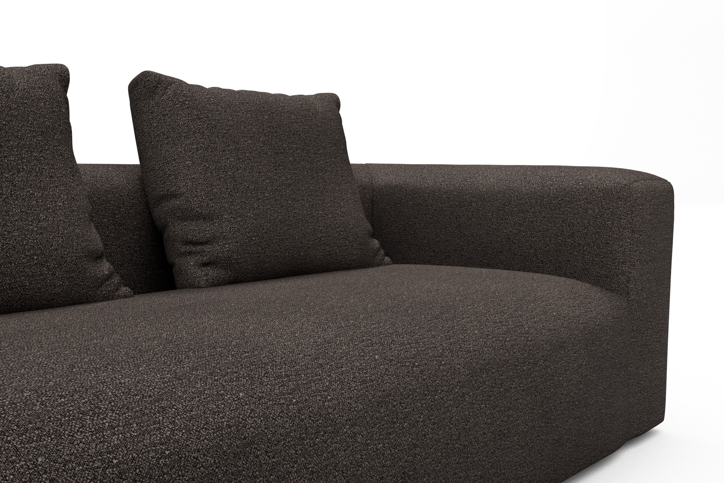 Wohnlandschaft Fred mit 2-Sitzer und Chaiselongue beidseitig Boucle-Taupe