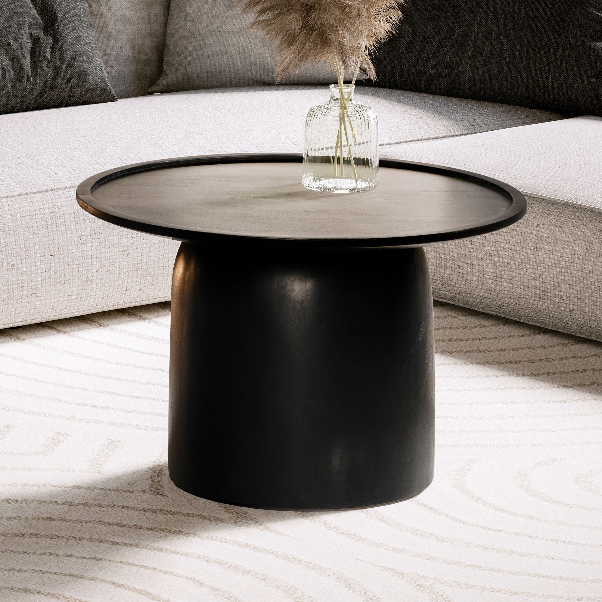 Couchtisch Asker Massivholz Schwarz Ø 60 × H 40 cm