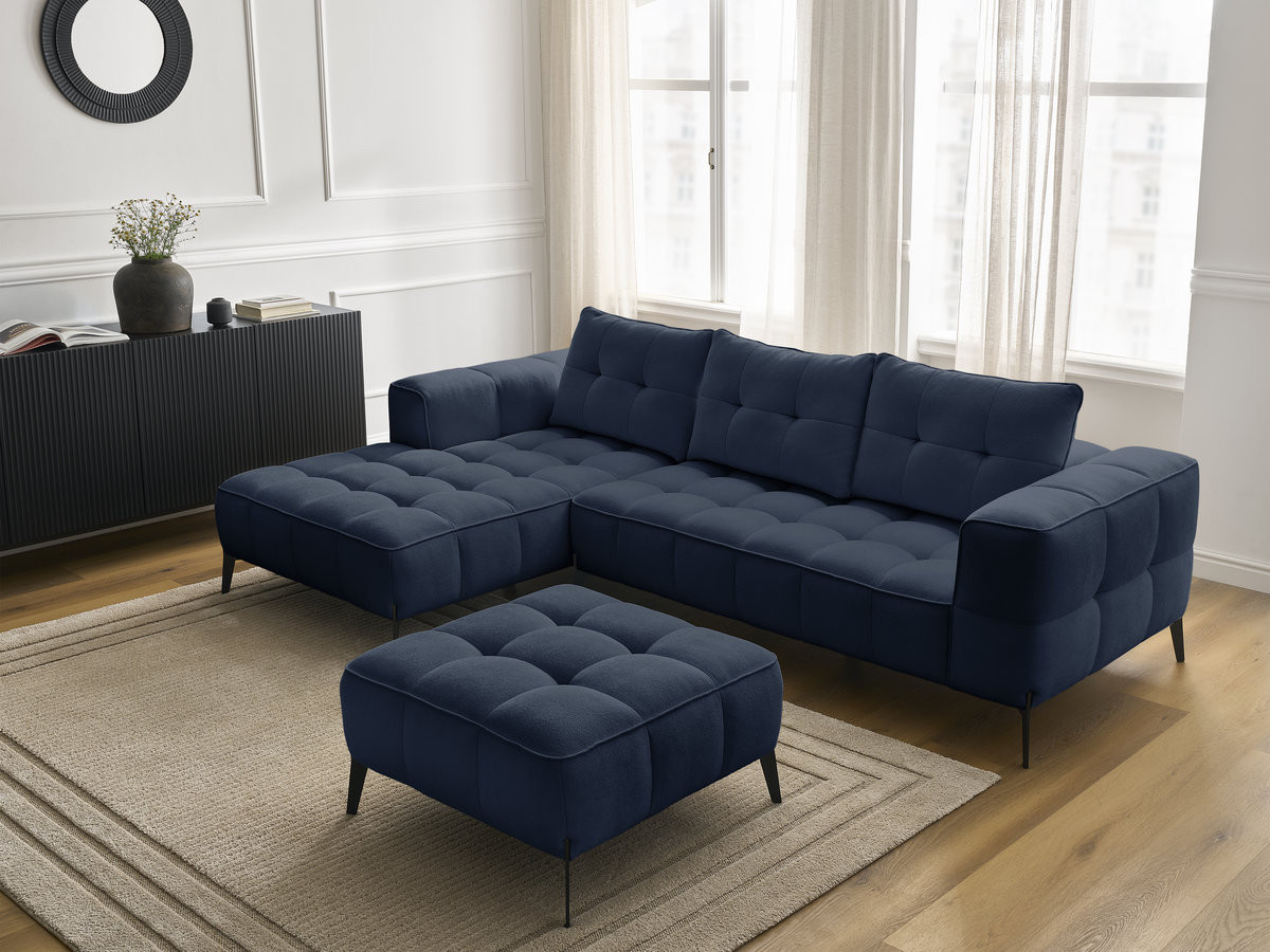 Bobochic Anis Ecksofa mit Pouf Strukturstoff Blau Ecke links