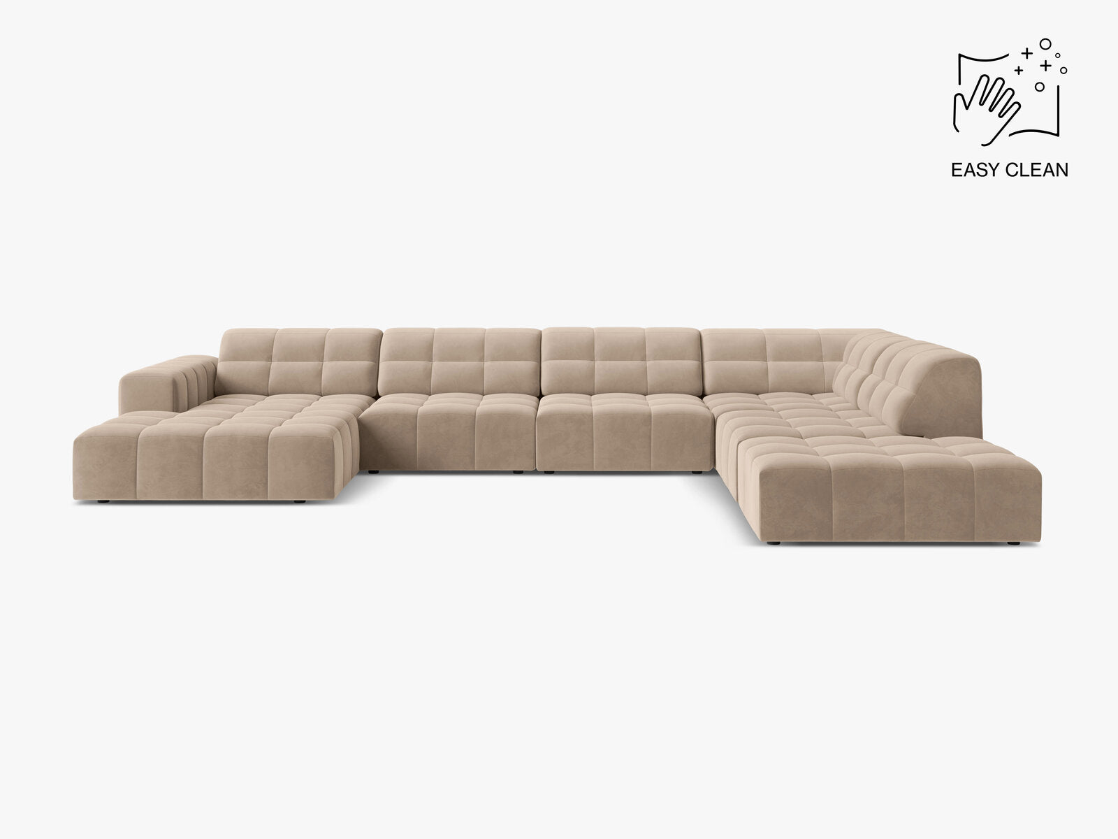 Micadoni Panorama Ecksofa Jennifer 7-Sitzer Samt Venus Beige Rechts
