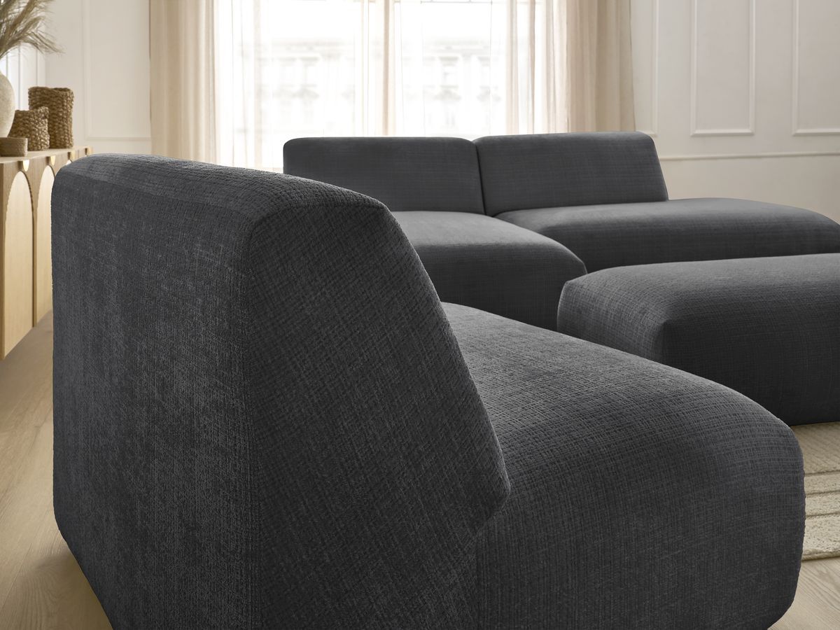 Bobochic Sirius Ecksofa mit Pouf 405 × 170 cm Strukturstoff Schwarz Ecke links