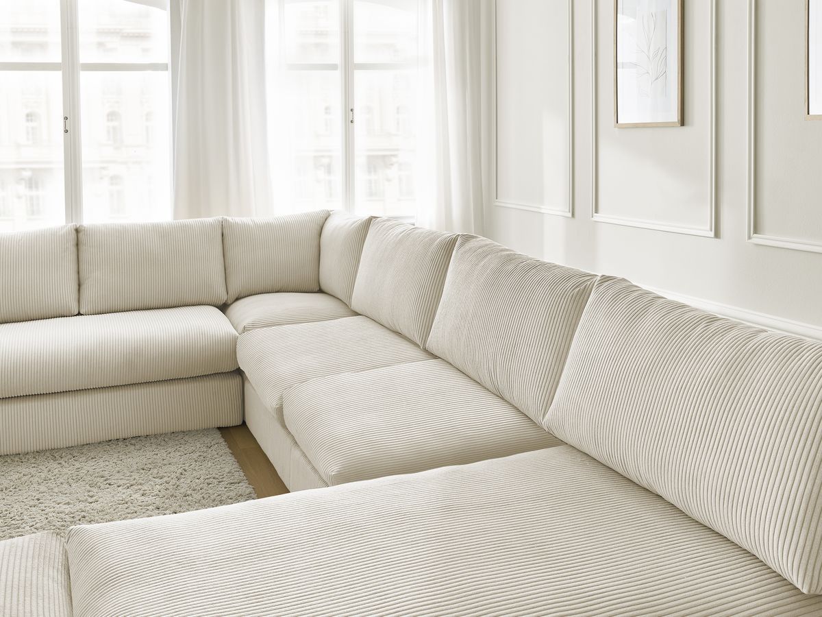 Bobochic Paris Ecksofa mit Pouf 369 × 167 cm Cordsamt Beige