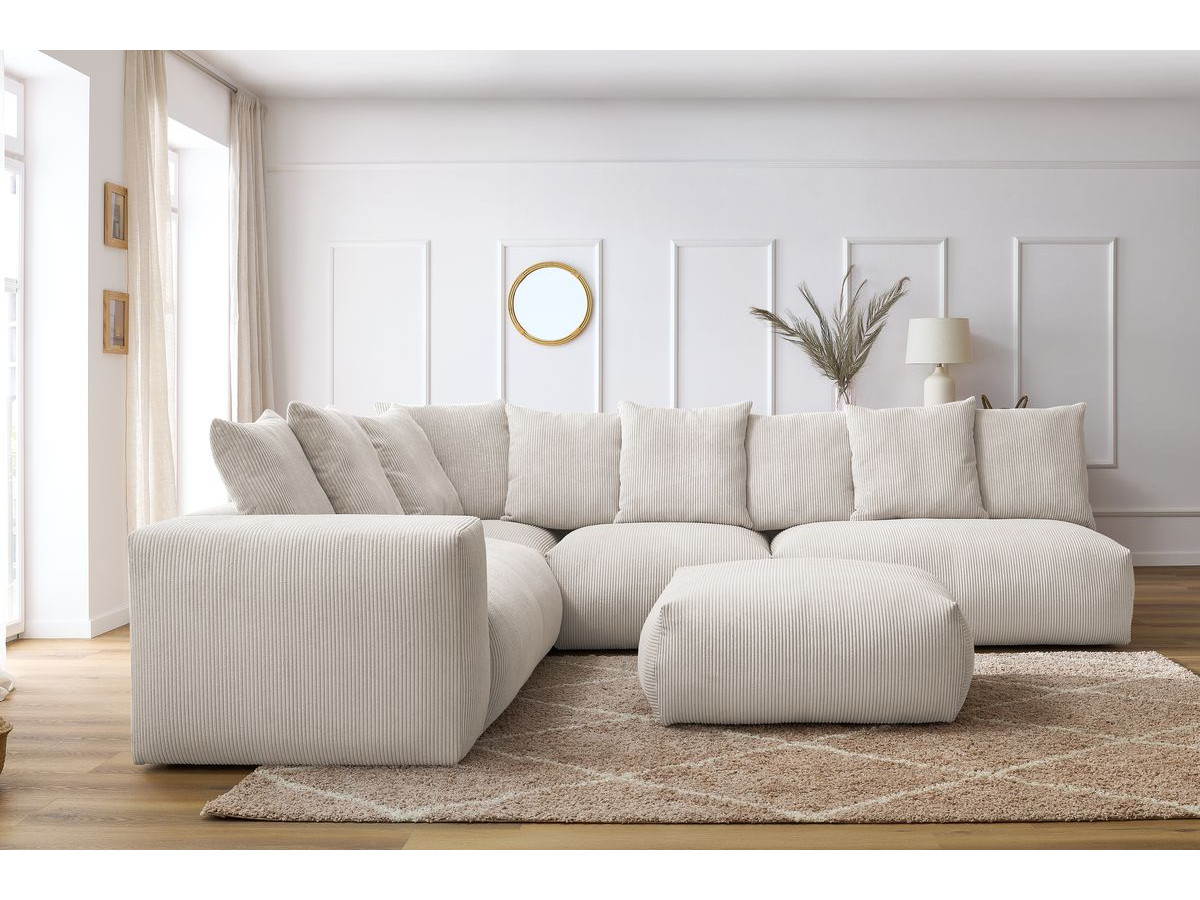 Bobochic Voltaire Ecksofa mit Pouf 322 × 268 cm Cordsamt Beige Ecke links