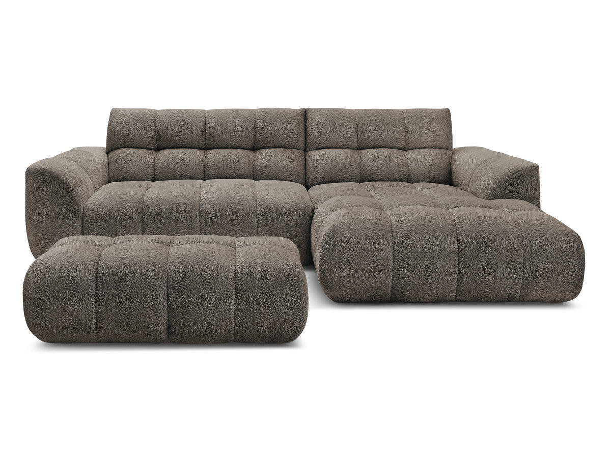 Bobochic Jaya Ecksofa mit Pouf Chenille Taupe Ecke rechts