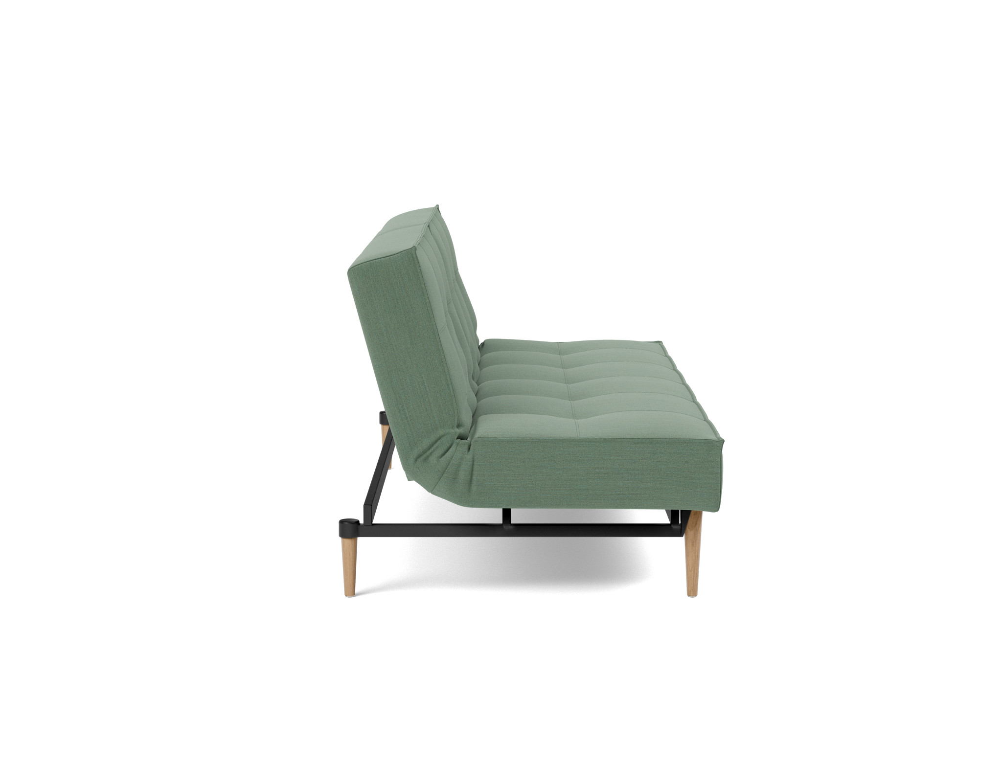 Schlafsofa Splitback Flachgewebe Elegance 518-Green Beine Styletto Eiche hell