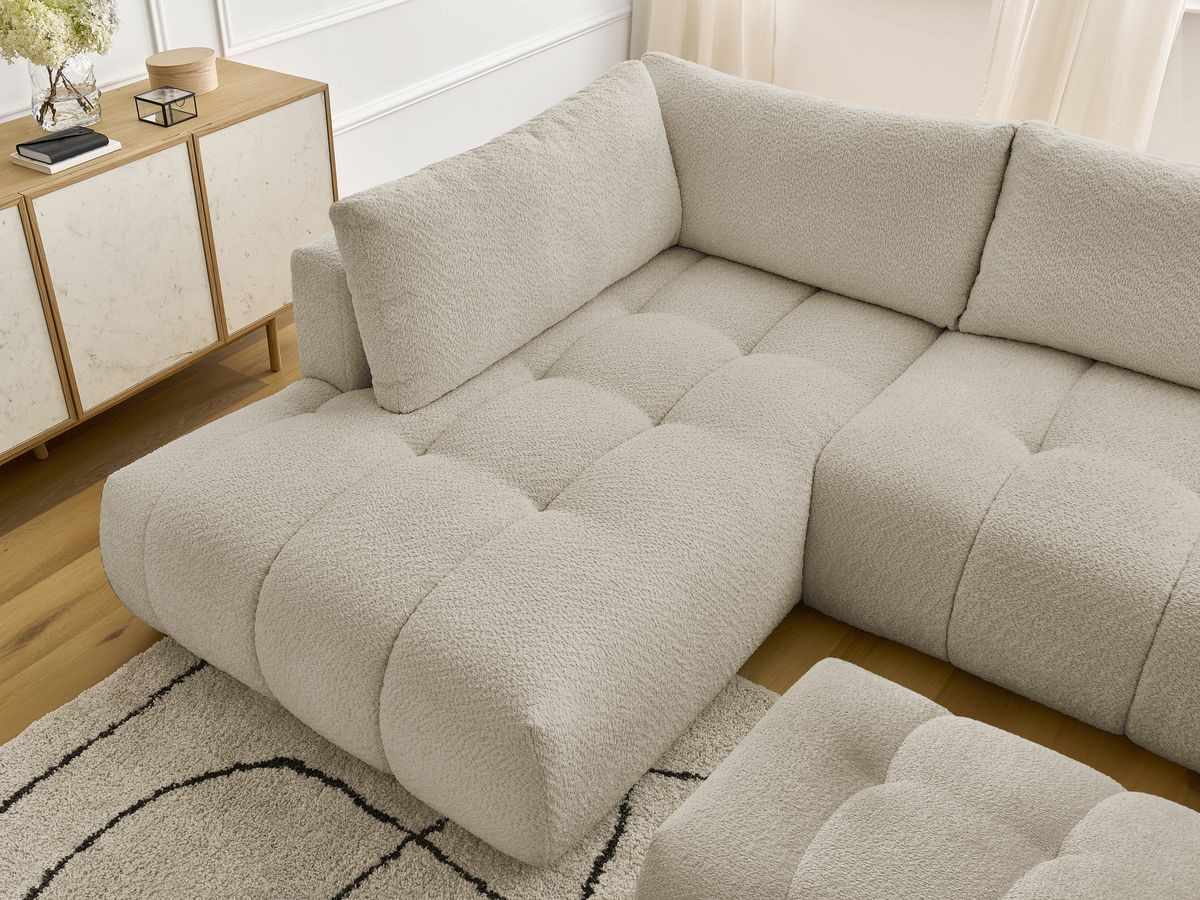 Bobochic Fuji Wohnlandschaft mit Pouf Bouclé-Stoff Beige Ecke rechts