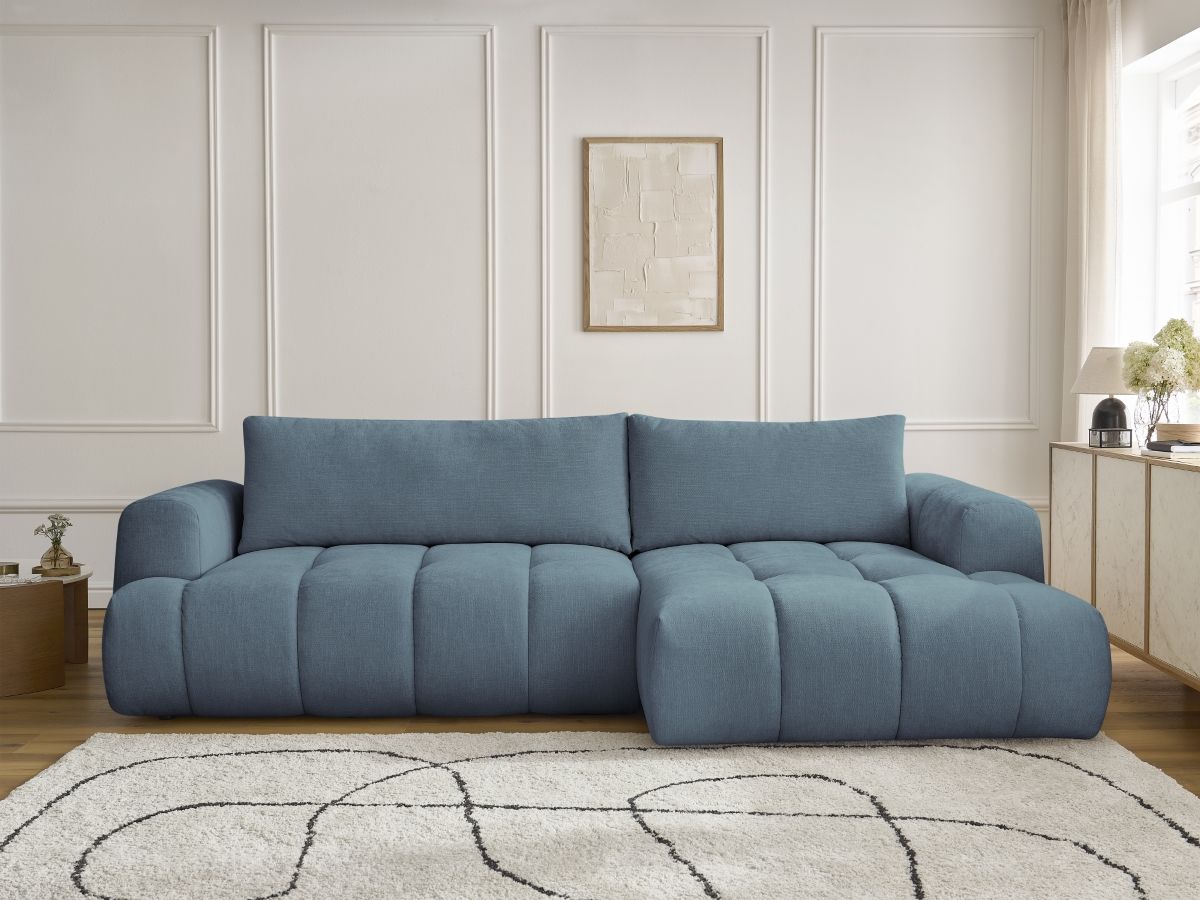 Bobochic Fuji Ecksofa mit Schlaffunktion und Bettkasten 292 × 160 cm Stoff Hellblau Ecke rechts