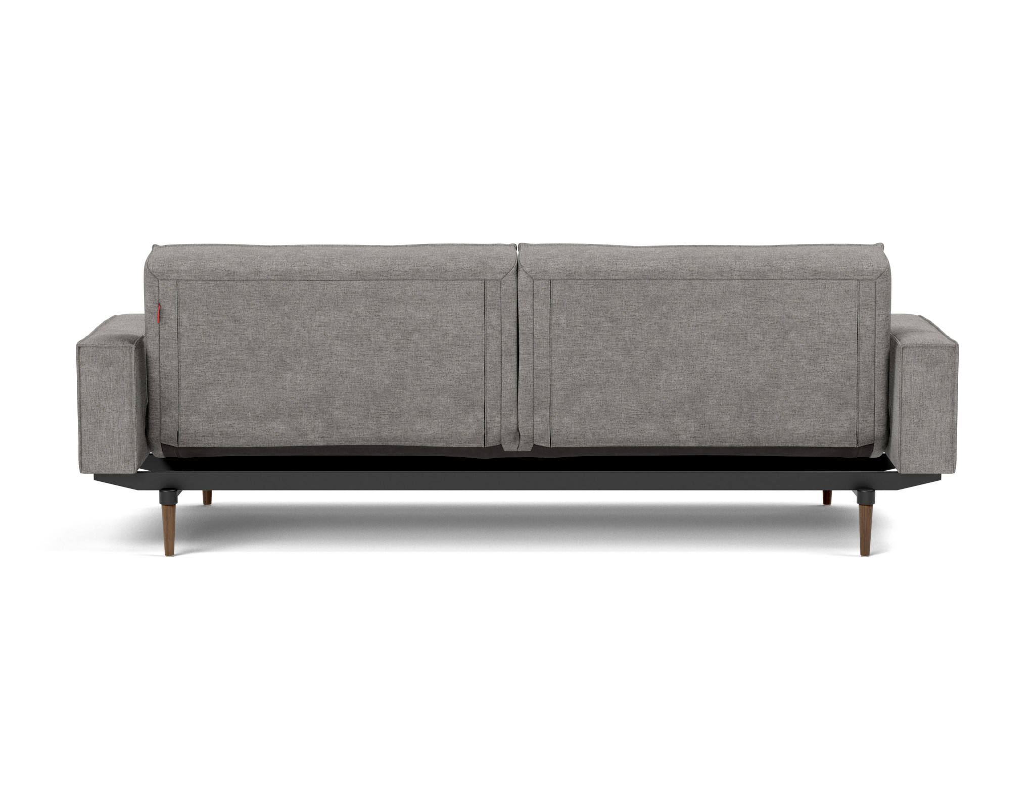 Schlafsofa Splitback mit Armlehnen Flachgewebe Avella 282-Warm-Grey Beine Styletto Eiche dunkel