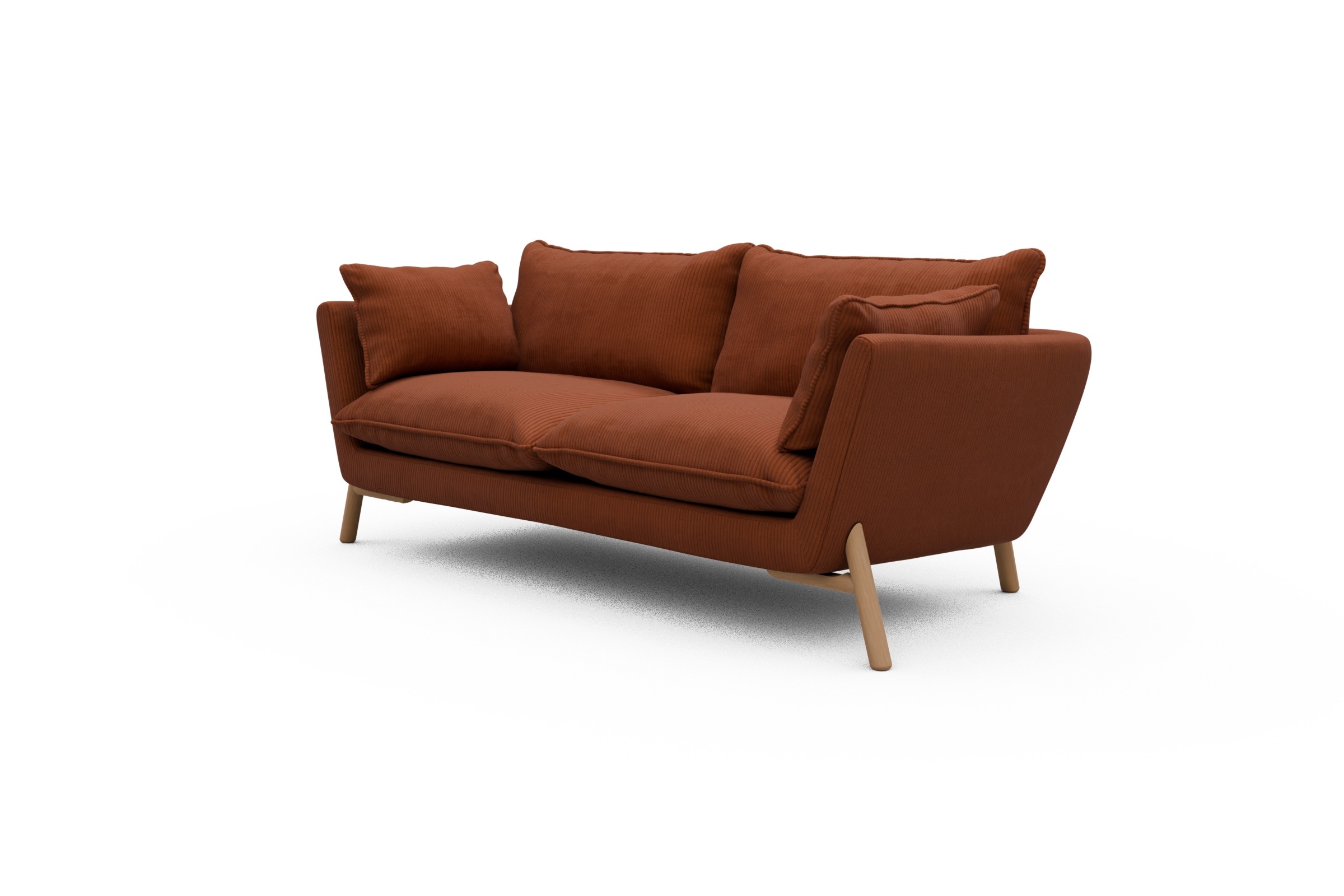 Sofa Emil PREMIUM 2-Sitzer Beinfarbe Eiche Natur Corduroy-Burnt-Orange