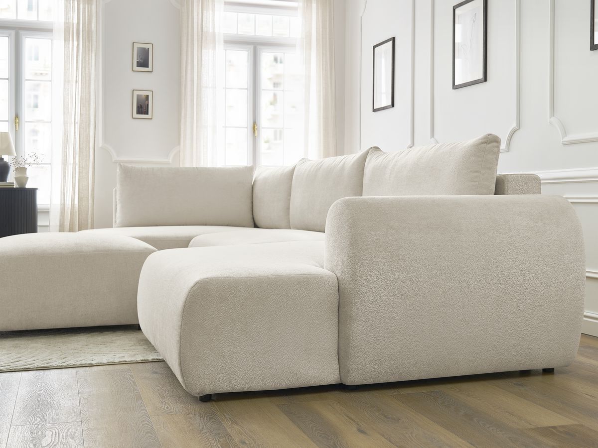 Bobochic Lucien Wohnlandschaft mit Pouf Stoff Beige Ecke rechts