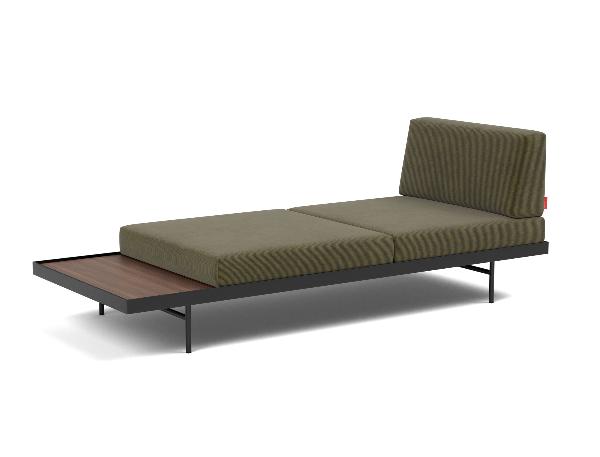Tagesbett Puri Kord Cordufine 316-Pine-Green Beine mit Nussbaumtisch