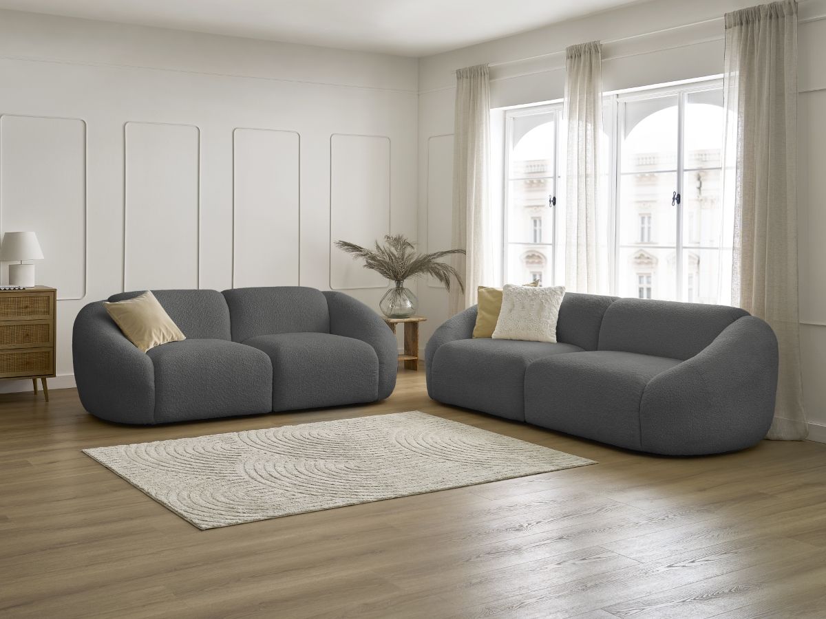 Bobochic Tina Sofa 5-Sitzer Bouclé-Stoff Dunkelgrau