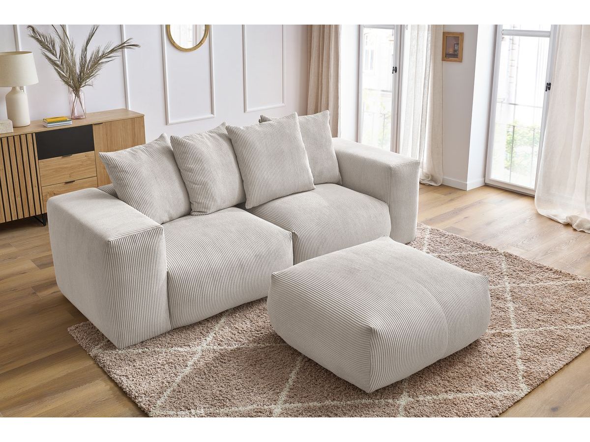 Bobochic Voltaire Sofa 4-Sitzer mit Pouf 248 × 100 cm Cordsamt Beige