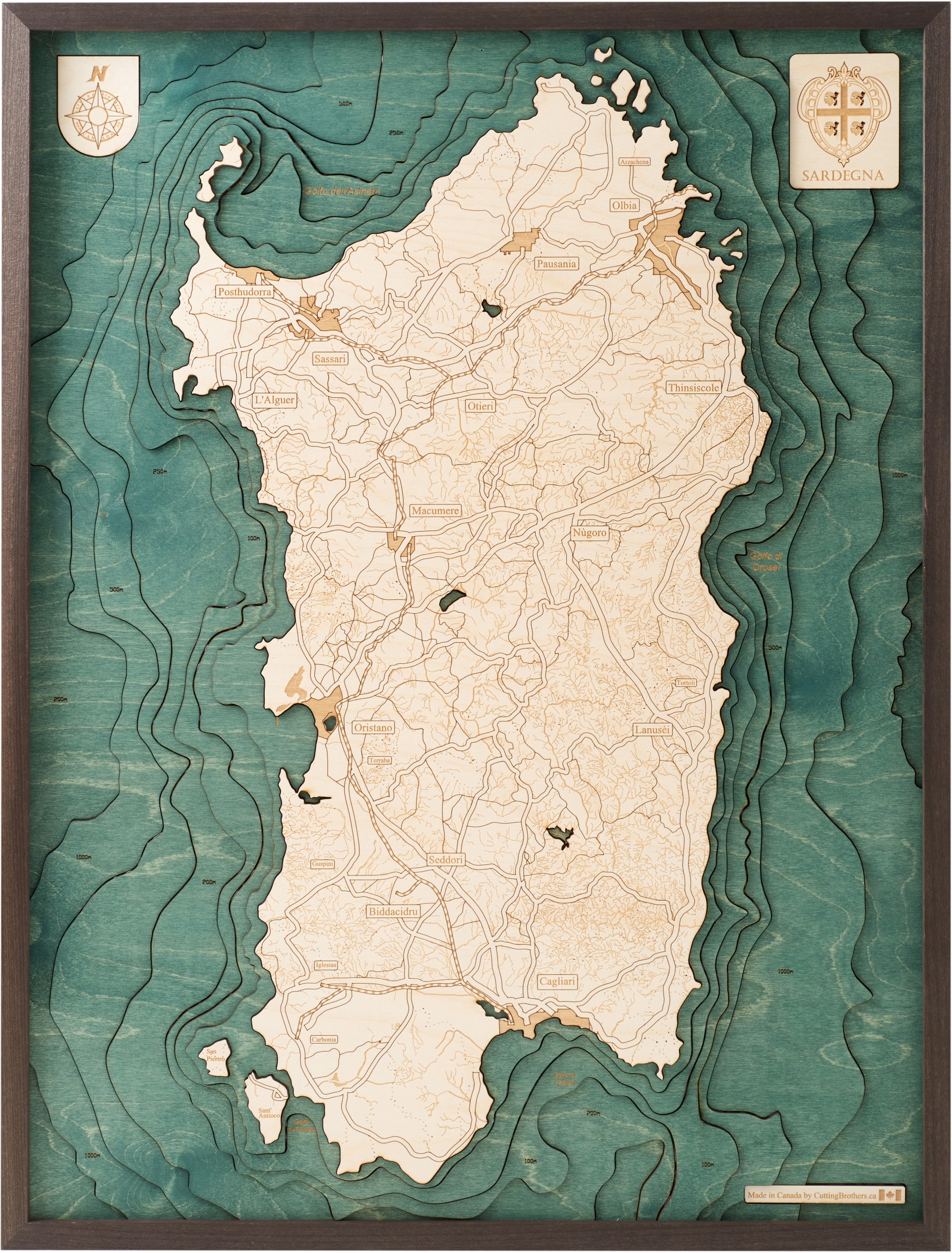 Cutting Brothers 3D Holz-Wandkarte Sardinien 81 x 61 moebelfaktor