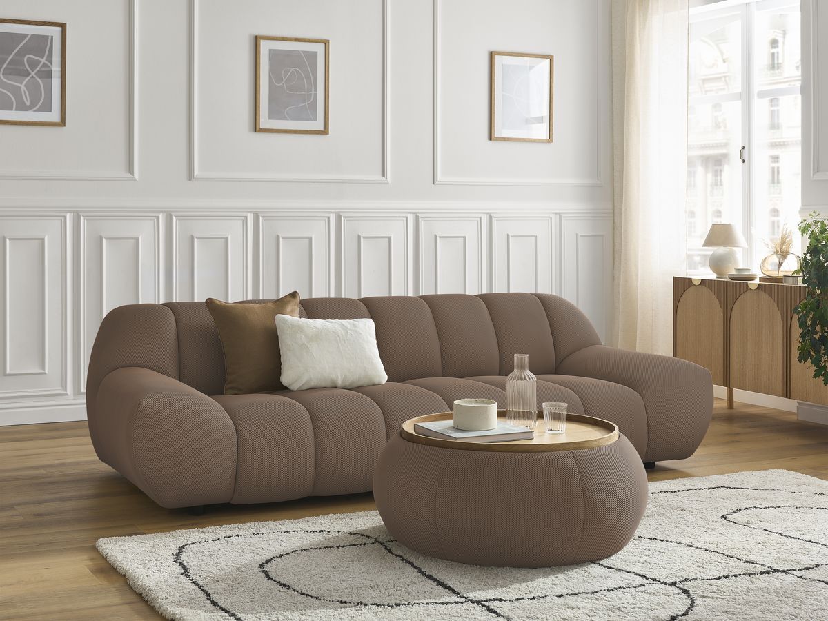 Bobochic Hayden Sofa 3-Sitzer mit Pouf 256 × 107 cm Mesh-Stoff Braun