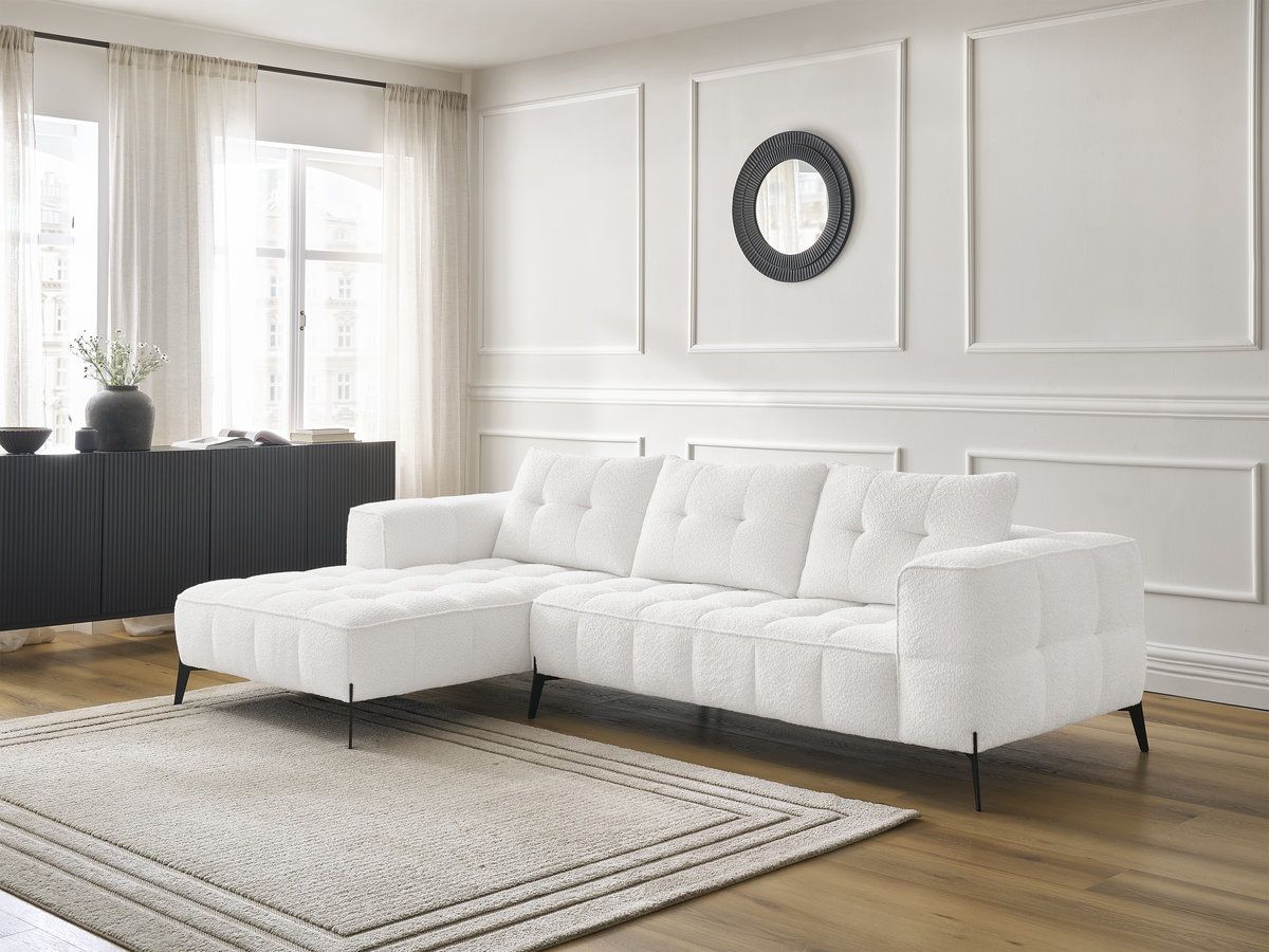 Bobochic Anis Ecksofa Bouclé-Stoff Weiß Ecke links