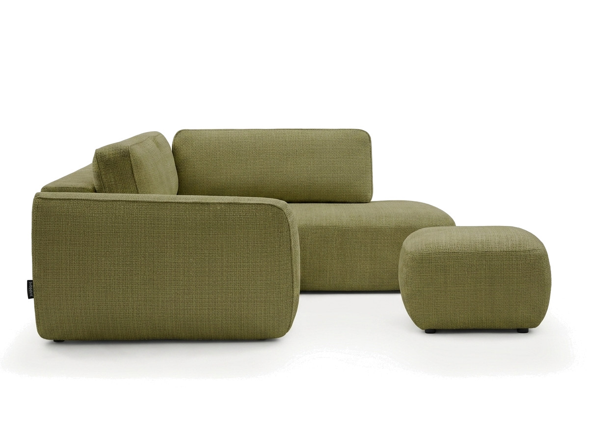 Bobochic Denise Ecksofa mit Schlaffunktion und Bettkasten und Pouf 256 × 197 cm Strukturstoff Grün Ecke rechts
