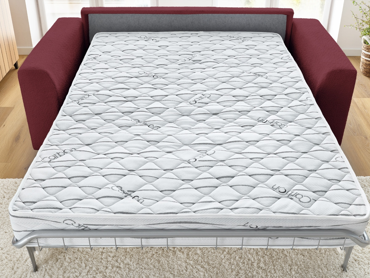 Bobochic Augustin Schlafsofa 3-Sitzer Bouclé-Stoff Rot, Liegefläche 140 × 200 cm