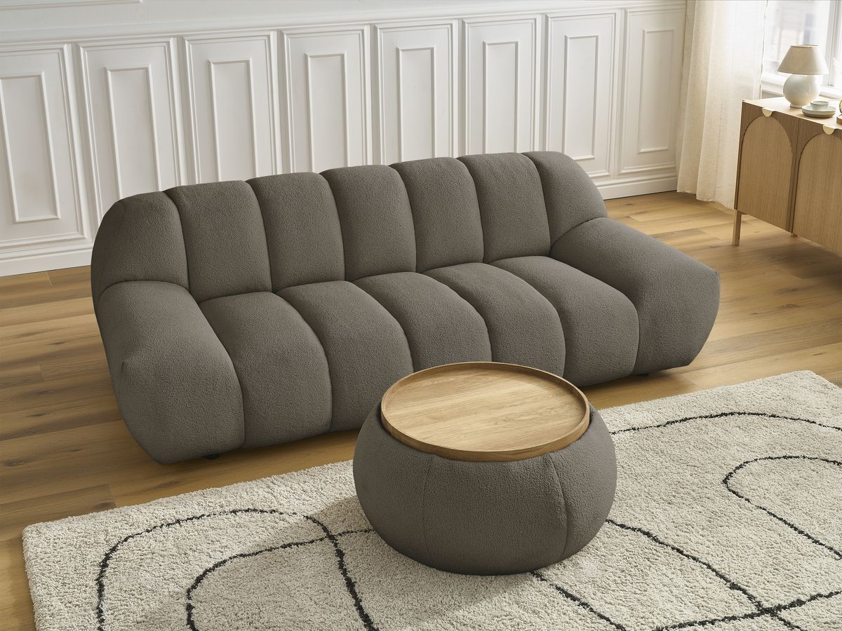 Bobochic Hayden Sofa 2-Sitzer mit Pouf Bouclé-Stoff Braun