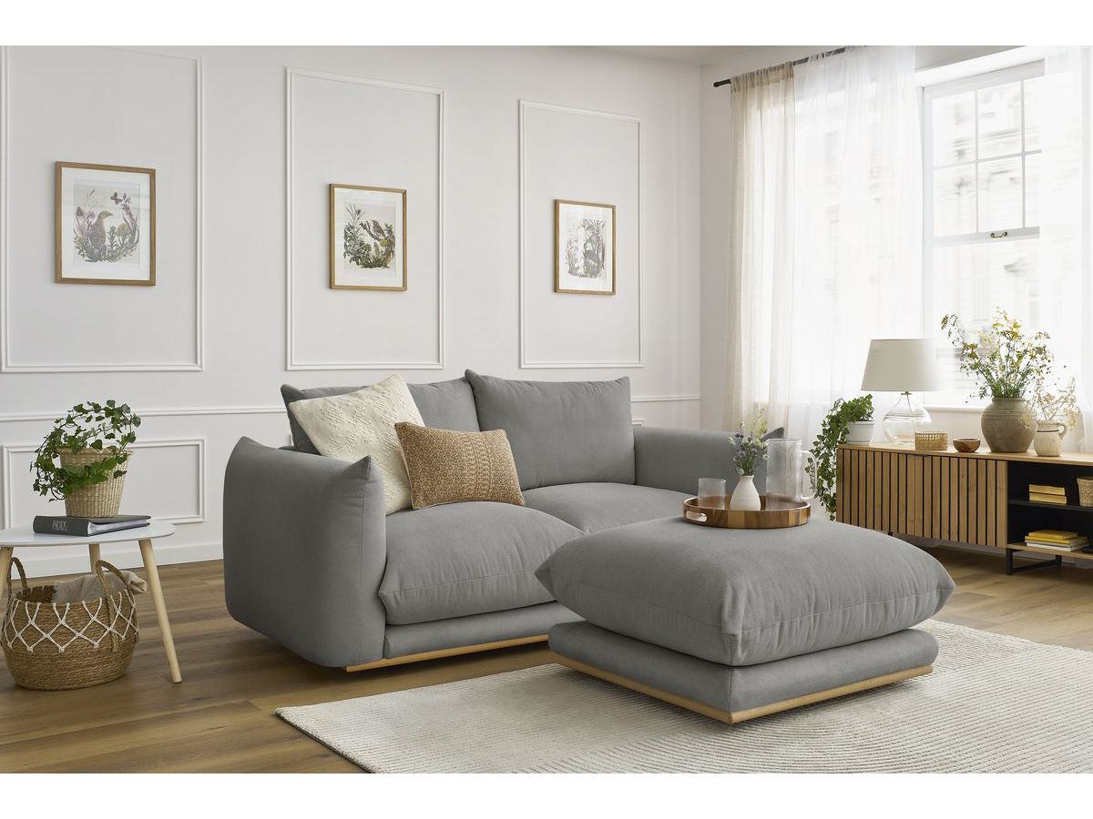 Bobochic Ernest Sofa 3-Sitzer mit Pouf 193 × 106 cm Stoff Dunkelgrau