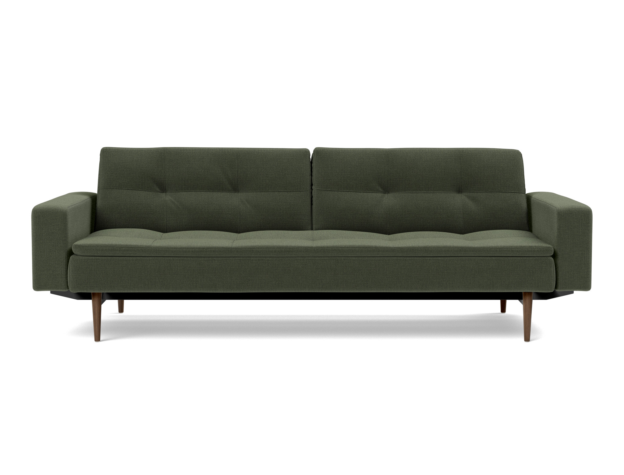 Schlafsofa Dublexo mit Armlehnen Chenille Esina 413-Olive-Green Beine Styletto Eiche dunkel