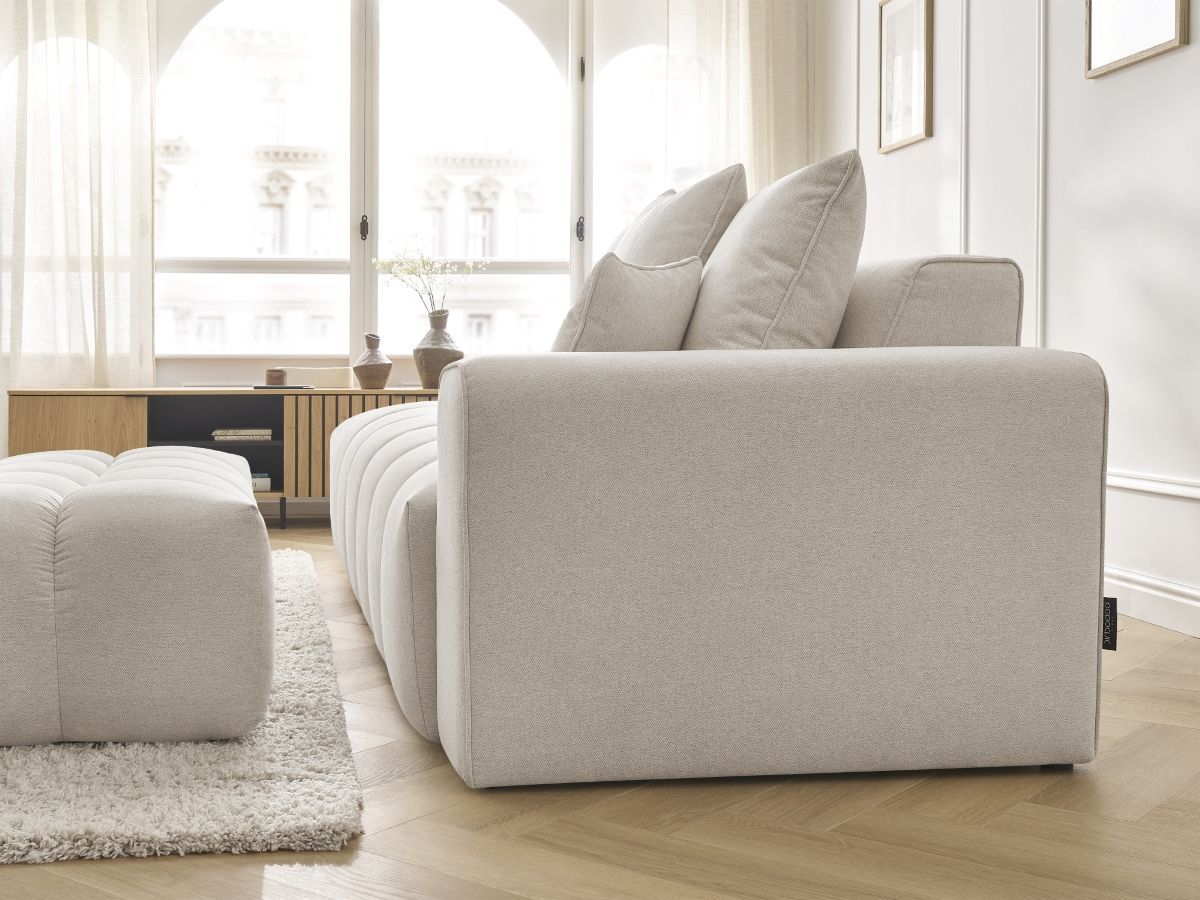 Bobochic Mont-blanc Sofa 5-Sitzer mit Pouf Melange-Stoff Beige Armlehne rechts