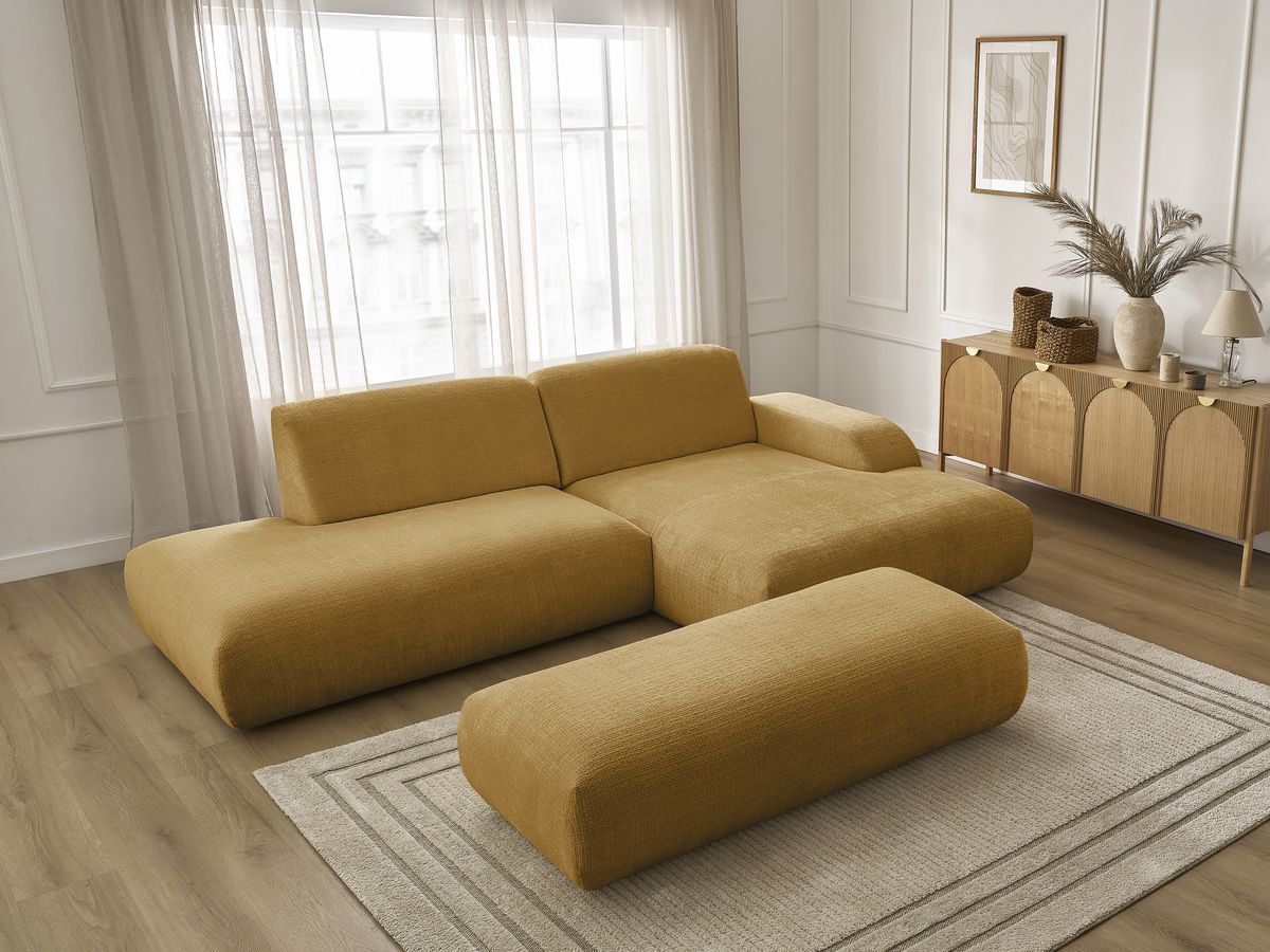 Bobochic Sirius Ecksofa mit Pouf 300 × 170 cm Strukturstoff Gelb Ecke rechts