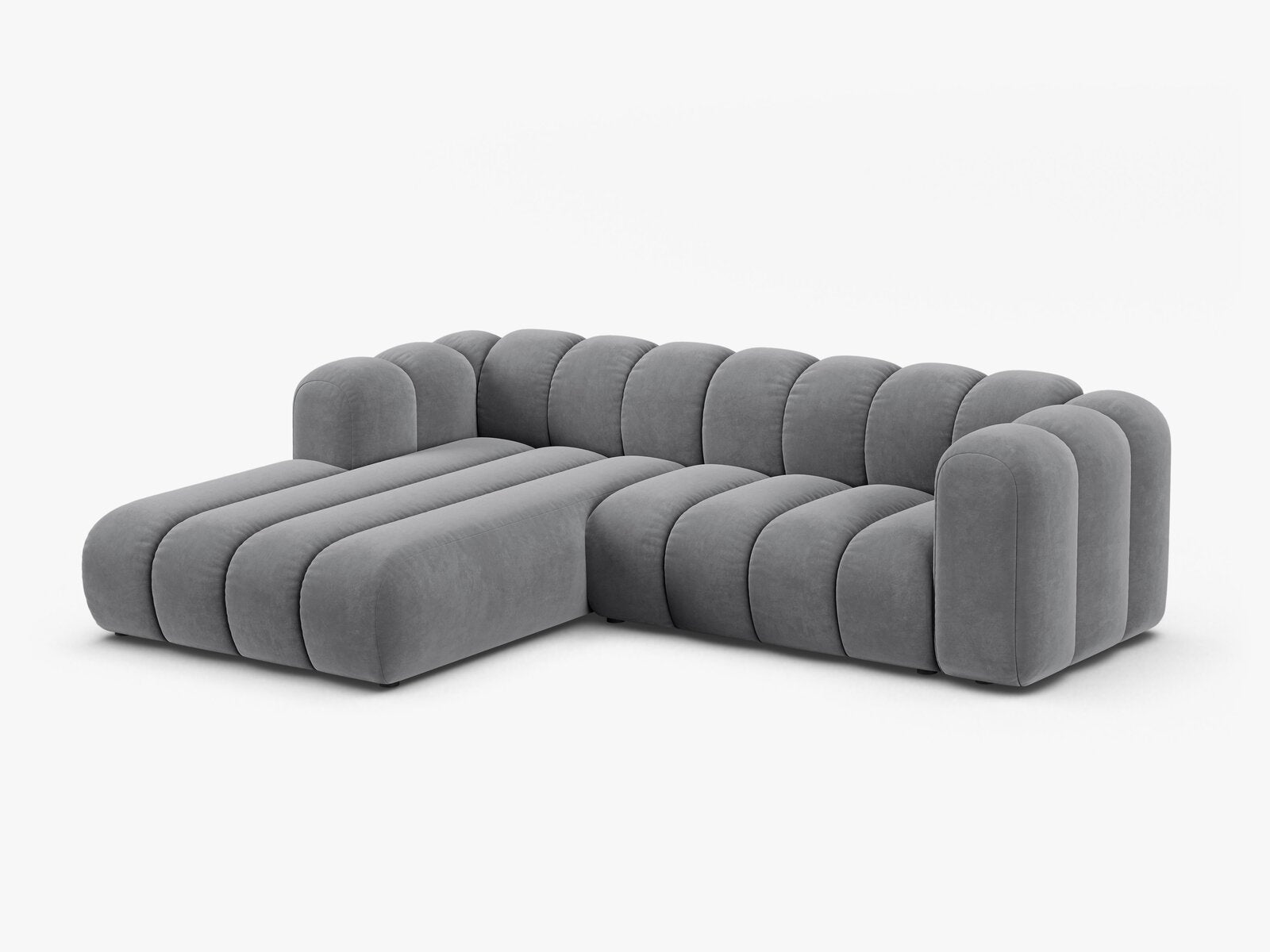 Micadoni Modulares Ecksofa Lupine 4-Sitzer mittelgroß Links Samt Salvador Grau