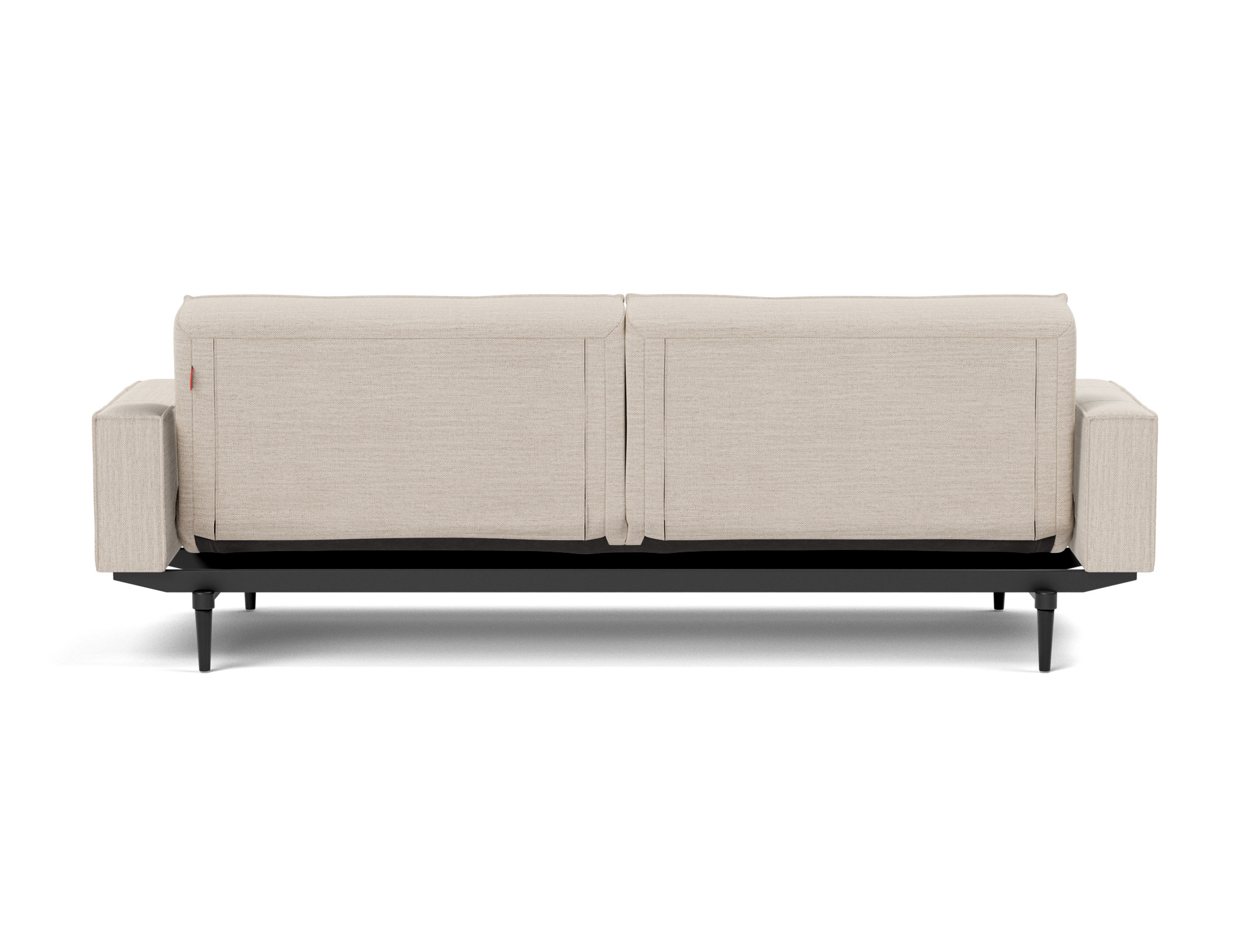 Schlafsofa Splitback mit Armlehnen Webstoff Blida 612-Sand-Grey Beine Styletto Eiche schwarz