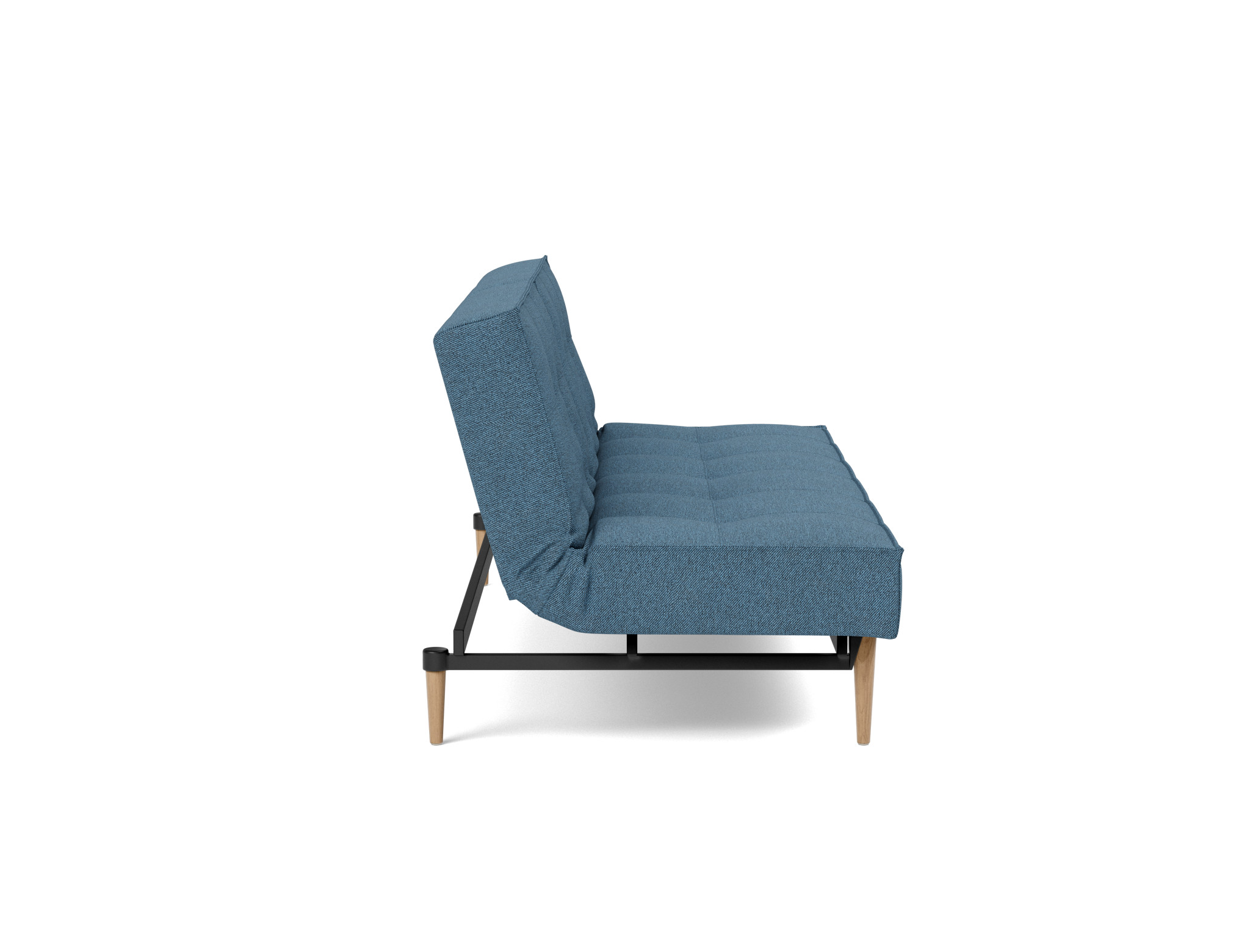 Schlafsofa Splitback Strukturierter Stoff Weda 302-Weda-Blue Beine Styletto Eiche hell