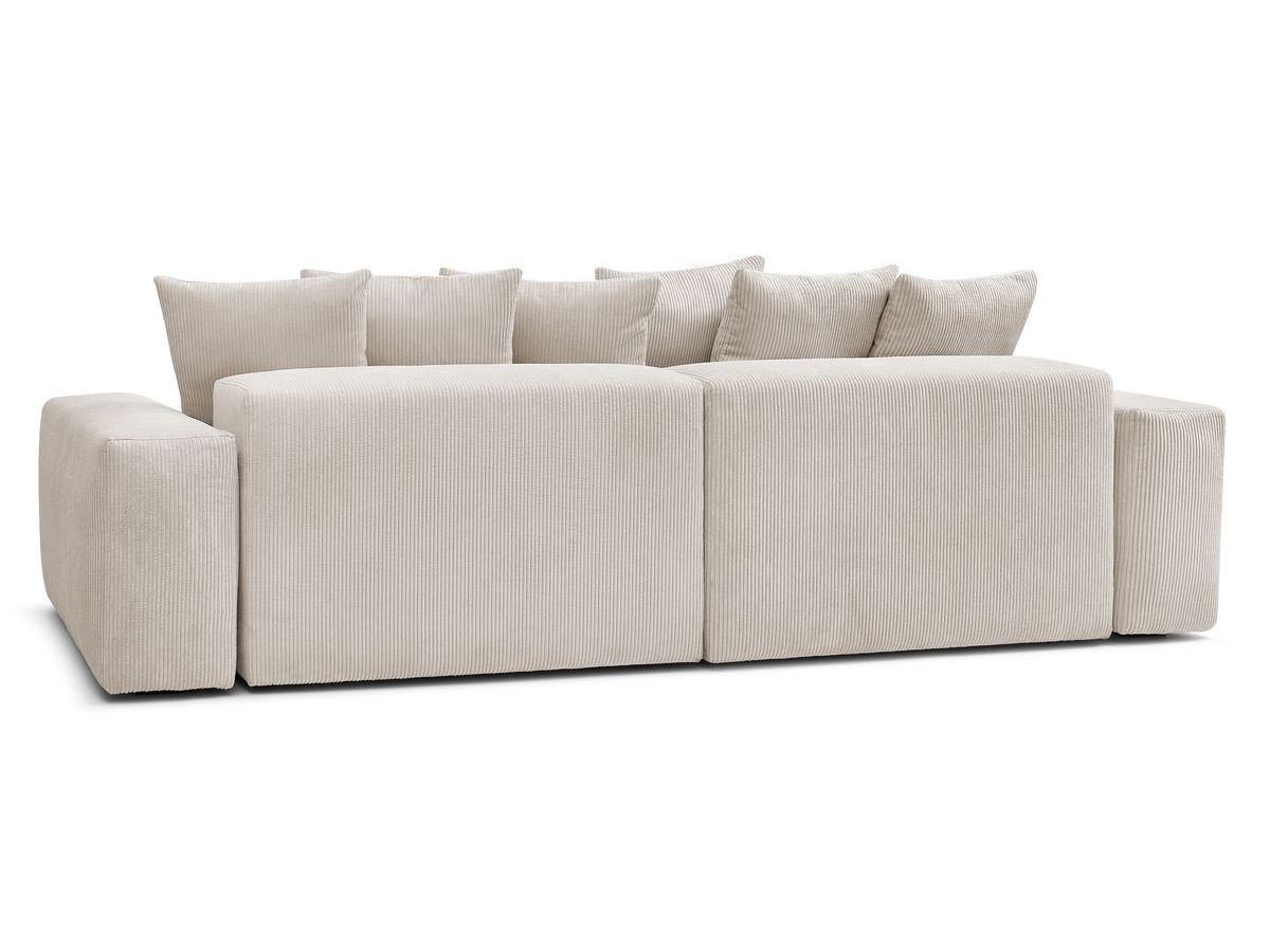 Bobochic Voltaire Ecksofa mit Schlaffunktion und Bettkasten und Pouf Cordsamt Beige