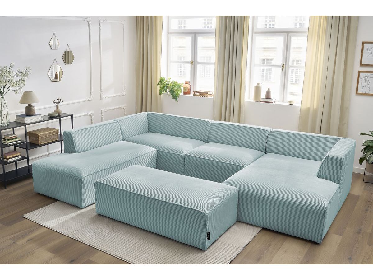 Bobochic Megeve Wohnlandschaft mit Pouf Cordsamt Hellblau Ecke rechts