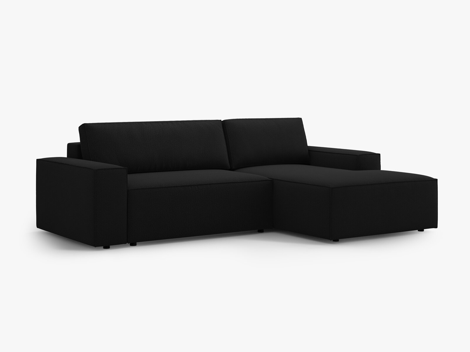 Micadoni Schlaf-Ecksofa Jodie 3-Sitzer Rechts Strukturierter Stoff Schwarz