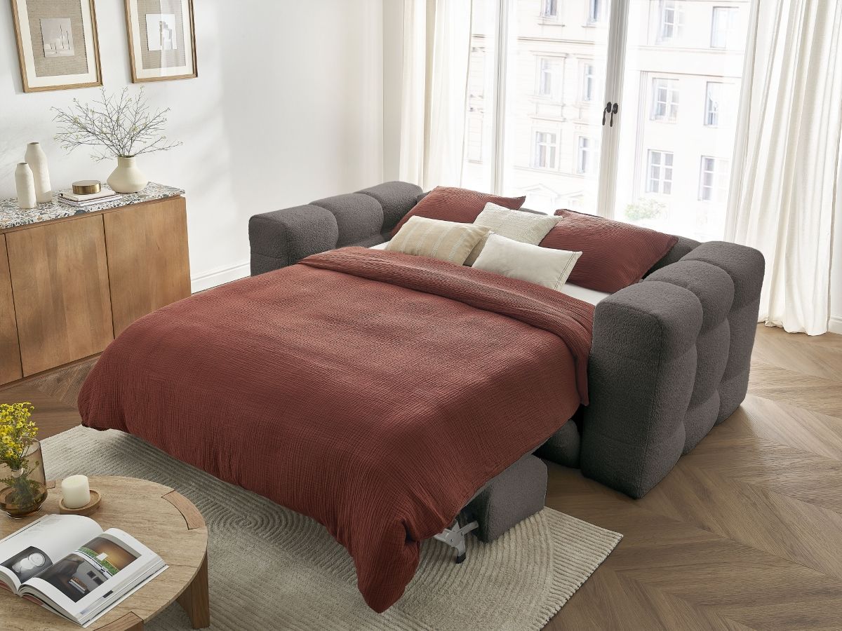 Bobochic Cloud Schlafsofa 3-Sitzer Bouclé-Stoff Braun