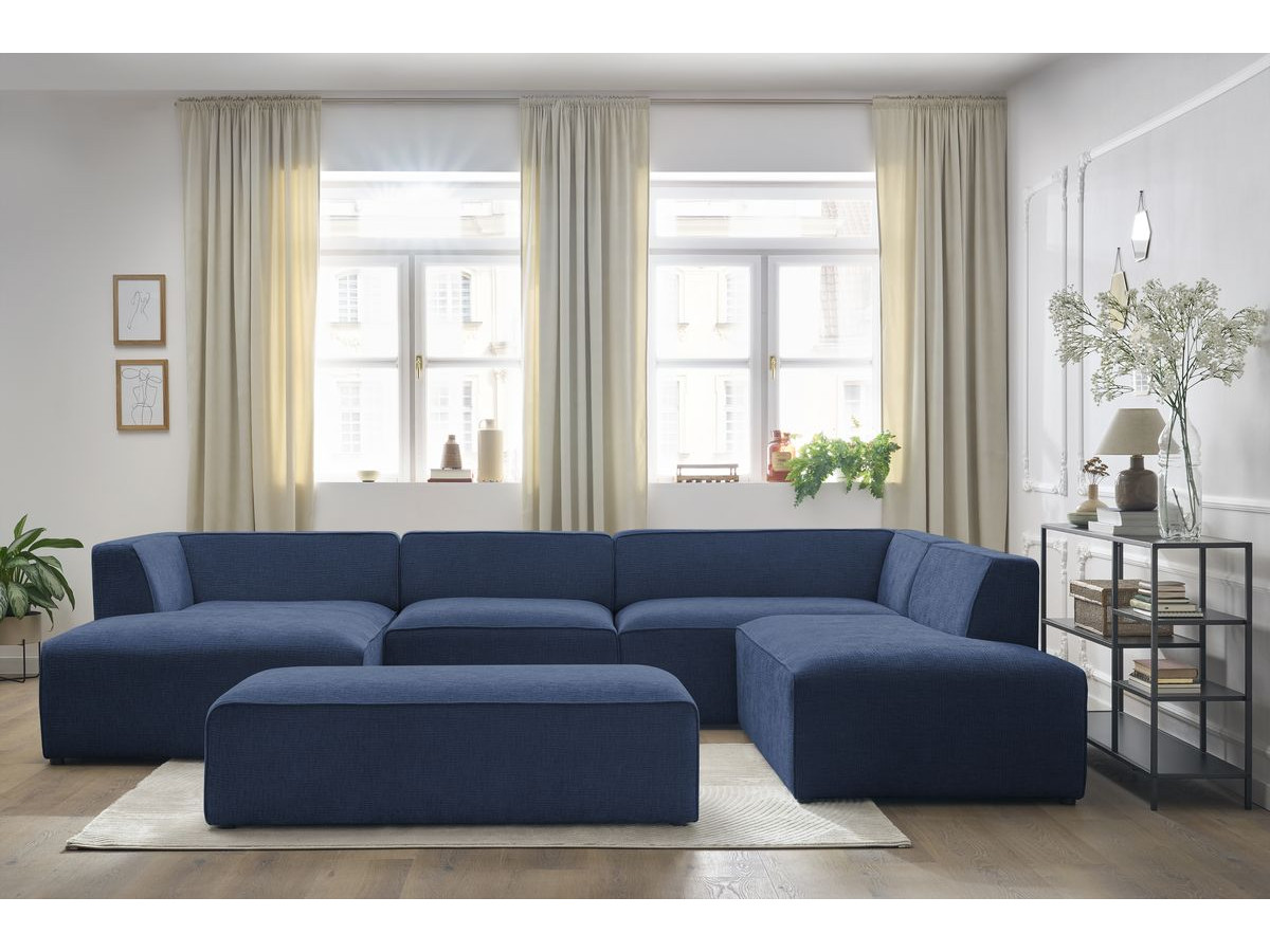 Bobochic Megeve Wohnlandschaft mit Pouf Strukturstoff Dunkelblau Ecke links