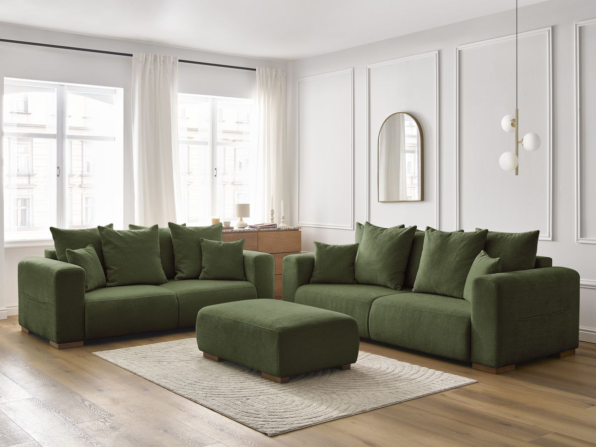 Bobochic Sidonie Sofa 6-Sitzer mit Pouf Melange-Stoff Grün