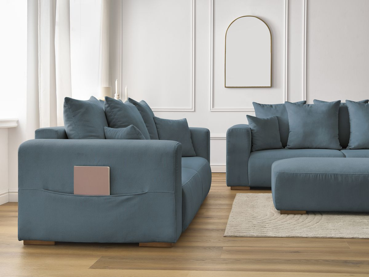 Bobochic Sidonie Sofa 6-Sitzer mit Pouf Cordsamt Dunkelblau