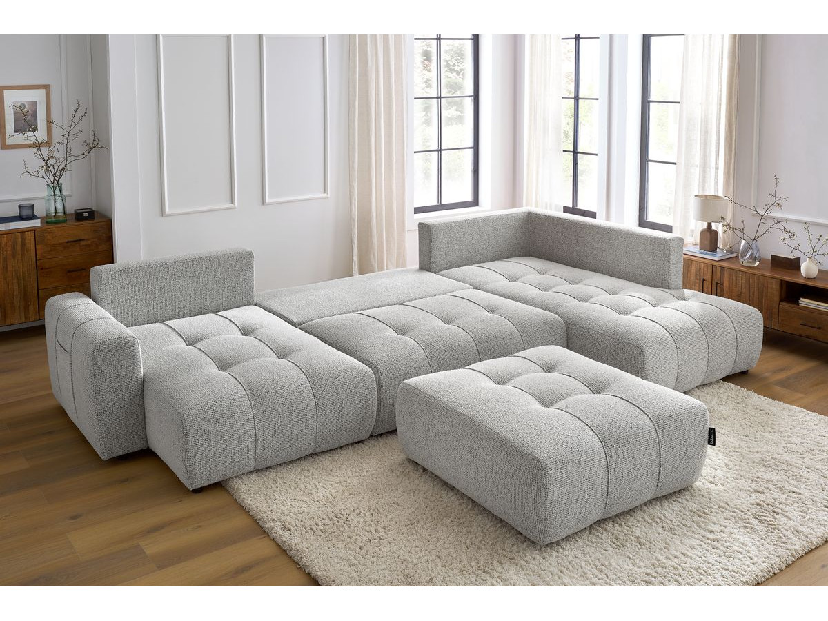 Bobochic Arsene Wohnlandschaft mit Pouf Melange-Stoff Hellgrau Ecke links