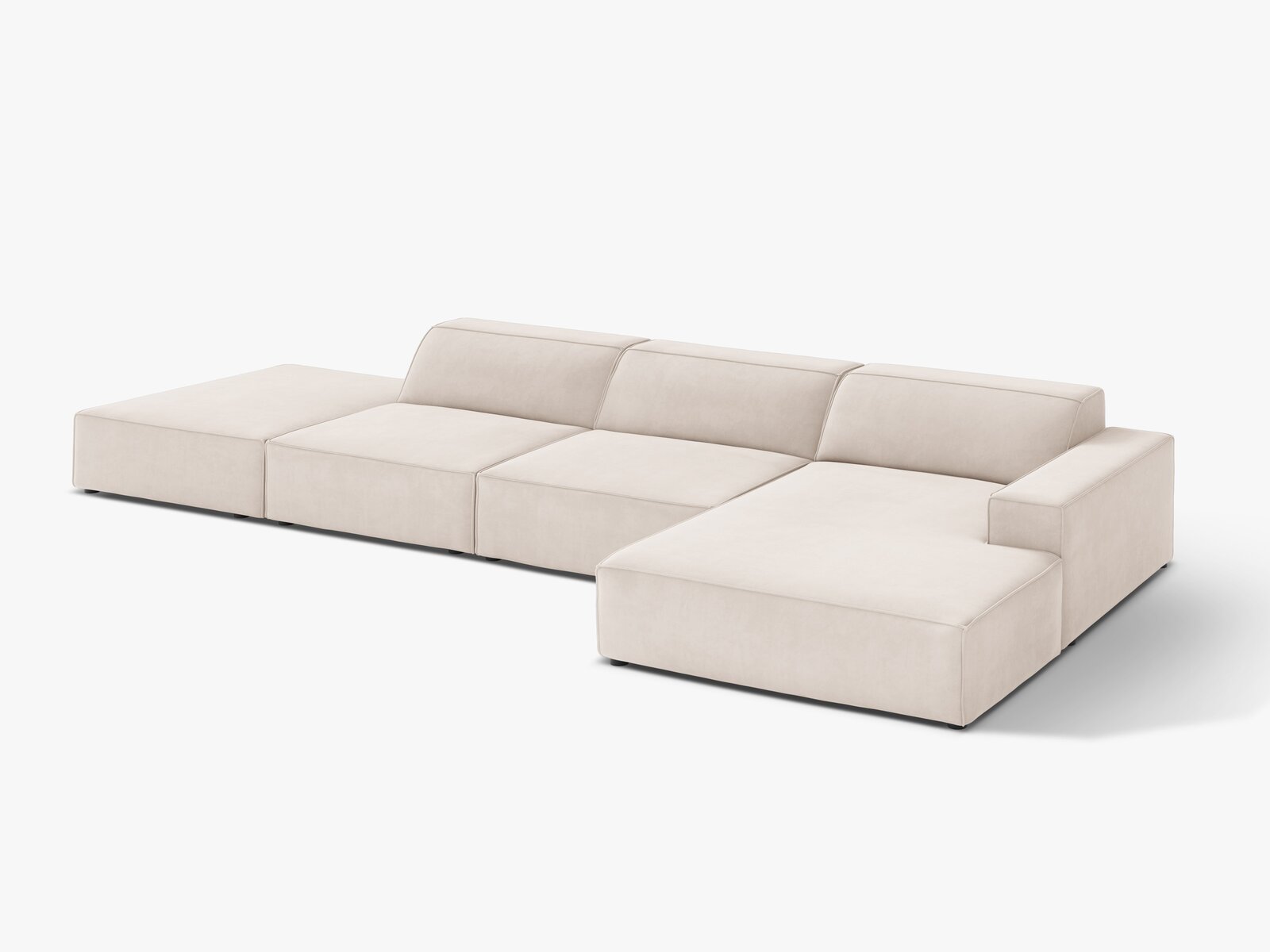 Micadoni Ecksofa Jodie 5-Sitzer Samt Venus Helles Beige Rechts