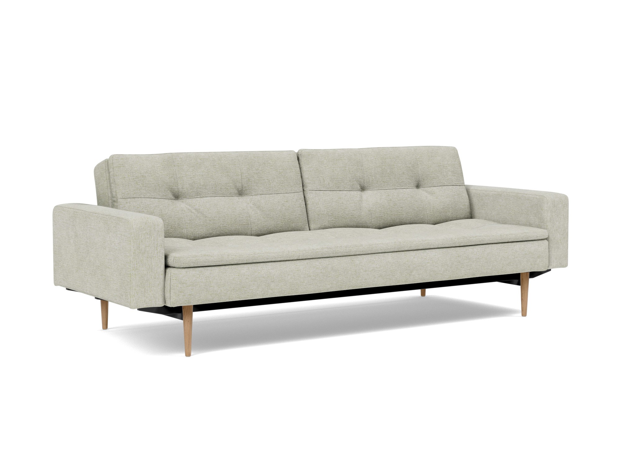 Schlafsofa Dublexo mit Armlehnen Flachgewebe Avella 280-Sand Beine Styletto Eiche hell