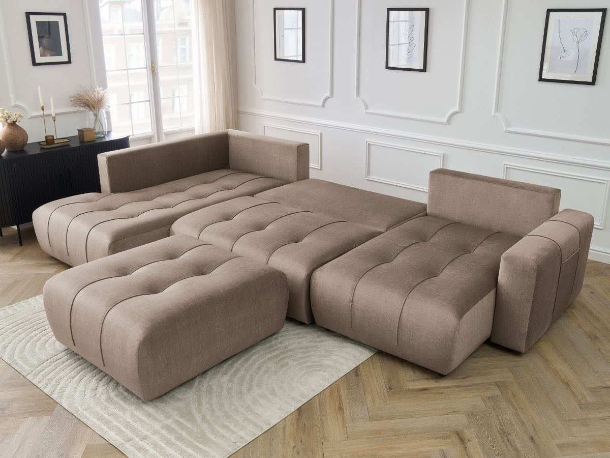 Bobochic Arsene Wohnlandschaft mit Pouf Samt Taupe Ecke rechts